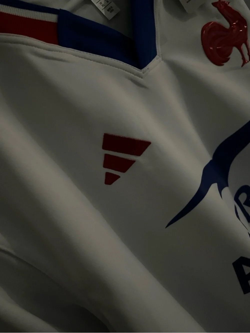Adidas D.DOUE White Jersey with Blue Stripes and Red Crest